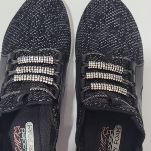 Skechers Women's Black and White Knit Sneakers